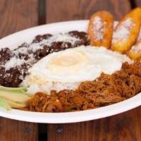 Pabellón Criollo  · A delicious traditional Venezuelan dish made with white rice, seasoned shredded beef, fired ...