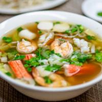 Rice Noodle Soup With Seafood / Phở Lô Biên · Add meat, meatball, extra noodles, veggies, extra white onion; extra sauce with an additiona...