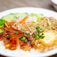 Special Rice /  Cơm Tấm · Broken rice, pork chop, fried egg, shredded pork skin, & vegetables.