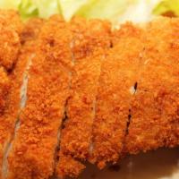 Chicken Breast Katsu · Crispy Japanese style fried chicken cutlet. Served with steamed rice and salad!