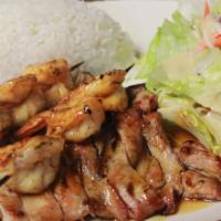 Chicken & Shrimp · Served with steamed rice and salad!