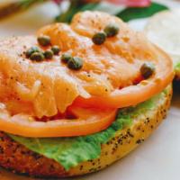 Smoke Salmon With Cream Cheese · Smoke Salmon, cream cheese, capers, tomato, Lettice, and your choice of bagles