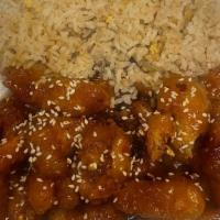 Sesame Chicken · Hot and spicy.  sesame seeds on top.