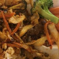 Spicy Beef · Spicy. Teriyaki beef pan fried with assorted vegetables and secret hot chili sauce. Served w...