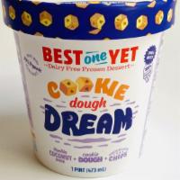 Cookie Dough Dream - 1 Pint · Gluten free. A coconut-based vanilla bean ice cream with gluten free chocolate chip cookie d...