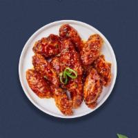 Annyeong Boneless Wings · Boneless breaded fresh chicken wings, fried until golden brown, and tossed in korean BBQ sau...