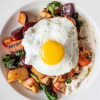 Vegetable Hash
 · Vegetarian. Oven roasted beets, celeriac. carrots and herbed potatoes, seared leeks and kale...