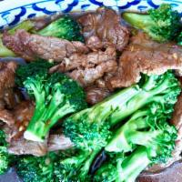 Beef Broccoli · Sautéed beef and broccoli with oyster sauce.