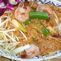 Pad Thai Noodles · Stir-fried original Thai rice noodles with egg, bean sprouts, ground peanuts and green onion.