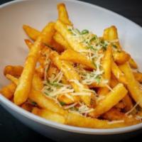Rosemary Parmesan Fries · Signature fries, truffle oil, rosemary, parmesan cheese.