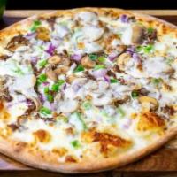 Philly Cheesesteak · Alfredo sauce, shaved angus Philly steak, bell peppers, sweet onions, marinated mushrooms, p...