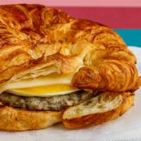 (Breakfast) Croissant Sandwich · Croissant with egg and cheese and your choice of ham, sausage, or bacon