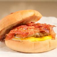 (Breakfast) Bagel Sandwich · Bagel with egg and cheese and your choice of ham, sausage, or bacon