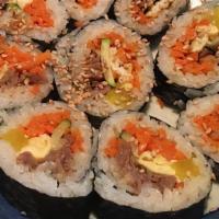 Gimbob / 김밥 · Served with Korean seaweed rice rolls with zucchini, carrots, daikon, & egg.