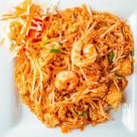 Country Pad Thai · One of the best Thai noodles. Stir-fried rice noodles with tamarind sauce, egg, bean sprouts...