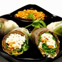 Bbq Rolls · Freshly made wraps: BBQ non-GMO soy protein, vermicelli noodle, roasted peanut, carrot-radis...