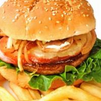 American Burger · Favorite. Favorite American burger includes your choice of patty protein, burger buns, homem...