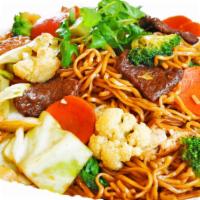 Chow Mein · Yummy wheat noodles, BBQ beef less protein, broccoli, carrots, bok choy, cabbage, Napa cabba...