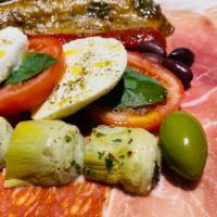 Antipasto Italiano · Parma prosciutto, soppressata, roasted peppers, fresh buffalo mozzarella, sliced tomatoes, i...