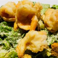 Shrimp Caesar Salad · Crisp romaine tossed with our house-made dressing, five grilled shrimp, parmigiano, and seas...