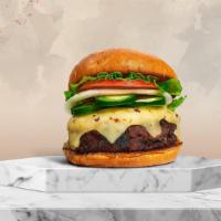 Too Hot To Handle (Jalapeno Burger) · American beef patty topped with melted pepper jack cheese, jalapenos, buttered lettuce, toma...