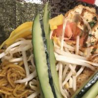 Yakisoba · Noodles sautéed in five-spice curry. Served with panko-crusted chicken (spicy mayo and teriy...