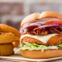 Chicken Bacon Ranch · Choose from a grilled chicken breast or fried chicken patty topped American-swiss cheese wit...