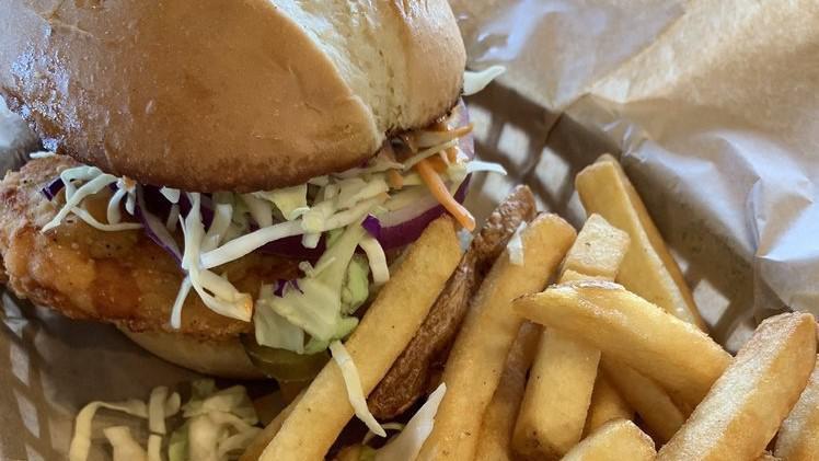 Buffalo Chicken Burger · Choose from a grilled chicken breast or a fried chicken patty, doused in a creamy. house made buffalo bleu cheese sauce, with lettuce, tomato, and red onion
