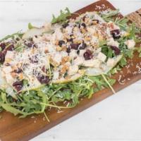 Pera Italiana Salad · Arugula, gorgonzola cheese, walnuts, cranberries, pear, roasted chicken, and shaved Romano c...
