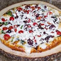 Verona Vegetarian Pizza · Virgin olive oil, garlic, spinach, mozzarella, tomatoes, toscana green olives, and finish wi...