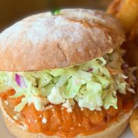 Buffalo Chicken · Crispy chicken breast, tossed in garlic buffalo sauce, blue cheese crumble, everything slaw,...