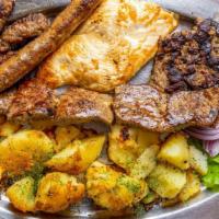 Balkan Mix Platter · One of the most popular dishes from Bosnia. Grilled veal and chicken schnitzel, veal kebab, ...