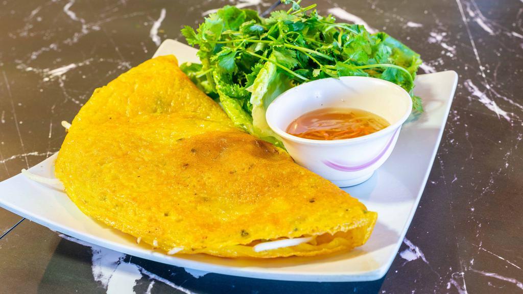 Bánh Xèo · 1 X-Large Savory Crepes Filled with Beansprouts, Shrimp, and BBQ Pork.