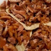 3 Tacos Mix (Pork Carnitas) · 3 Tacos of 1/4 pound each of carnitas mix.
onion & cilantro, pico de gallo, red onions in le...