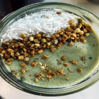 Green Warrior · housemade almond-cashew mylk, banana, spinach, hemp seeds, almond butter, vanilla extract, d...