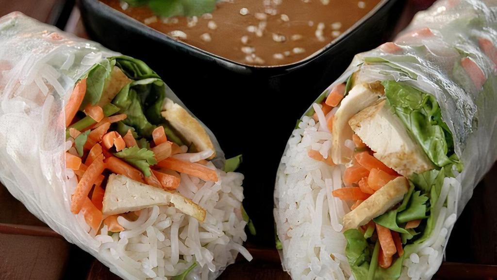 1 Pc Soft Thai Summer Roll (V)(Gf) · Chilled rolls with tofu, vermicelli noodles, lettuce, Thai Basil, cilantro, carrots with peanut dipping sauce. (Gluten free when ordered with Asian Citrus Dressing)