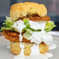 The Wedgie · Fried chicken, fried green tomato, organic iceberg wedge topped with house blue cheese or ra...