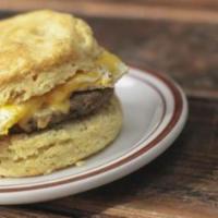 Sausage, Egg And Cheese · A Classic! House made sausage patty, over-hard egg and Tillamook cheddar cheese.