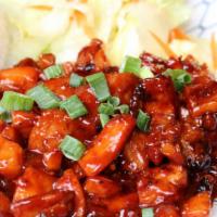 Spicy Chicken Teriyaki · Charbroiled highly graded chicken with Mikou's sauce, spicy.