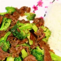 Broccoli Beef · Stir-fried beef with broccoli and vegetables.