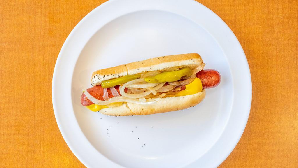 Polish Sausage (Maxwell Street) · Grilled onions, mustard and sport peppers served on steamed poppy seed bun.
