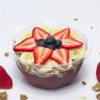 Classic Acai Bowl · Blend includes: organic acai sorbet, apple juice, bananas, blueberries and mangoes. 
Topped ...