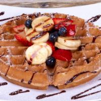 Pro Waffle Breakfast · Multigrain Whole Wheat Protein Waffle topped w/ Strawberries, Bananas, House Made Berry Jam,...