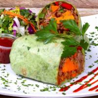 Bulk Up Bison Wrap · All Natural 100% Pure American Bison, Caramelized Onions, Green and Red Bell Peppers, Sweet ...