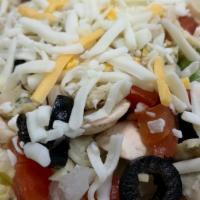 Gourmet Salad (Small) · Garden salad plus olives, mozzarella and cheese, and your choice of ham, chicken, shrimp, or...