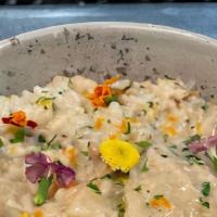 Vegan Mushroom Risotto · seasonal mushroom, tofu cream,
tarragon, orange