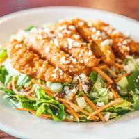 Fire And Ice · Buffalo chicken and bacon bits on a bed of romaine with carrots and celery tossed n stout bl...