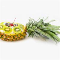Pinafiesta · this is a pineapple prepared with apple banana and strawberry with lechera granola whipped c...