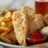 Fish & Chips · Generous portion of crispy Cod, served with tartar and malt vinegar on the side, served with...