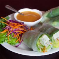 Fresh Salad Rolls Tofu · Soft rice paper wraps stuffed with vermicelli noodle  fresh vegetable and tofu . Serve with ...